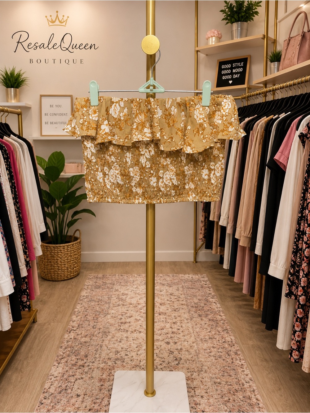 Faithfull the Brand Mustard Floral Ruffle  Crop Top